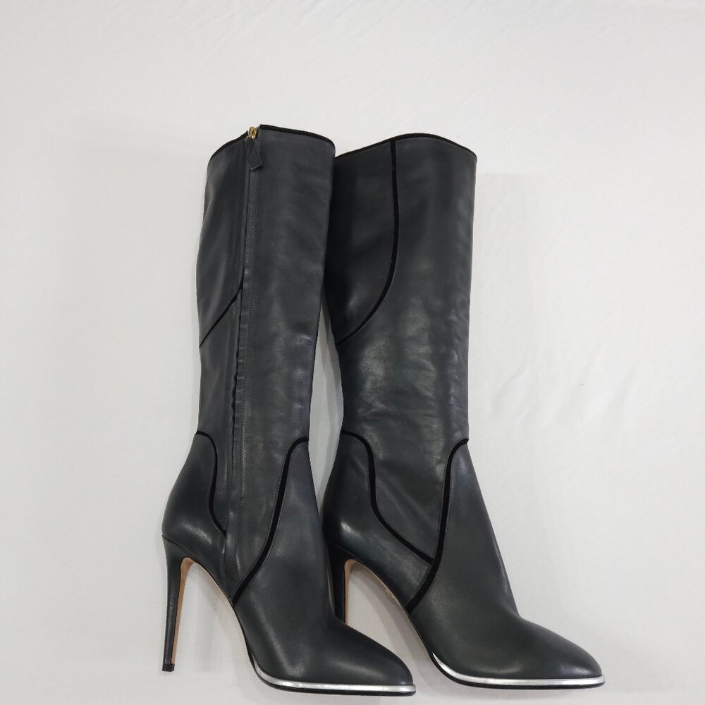Diane Von Furstenberg DVF Blue Gray and Black Leather Stiletto Knee High Boot 9B